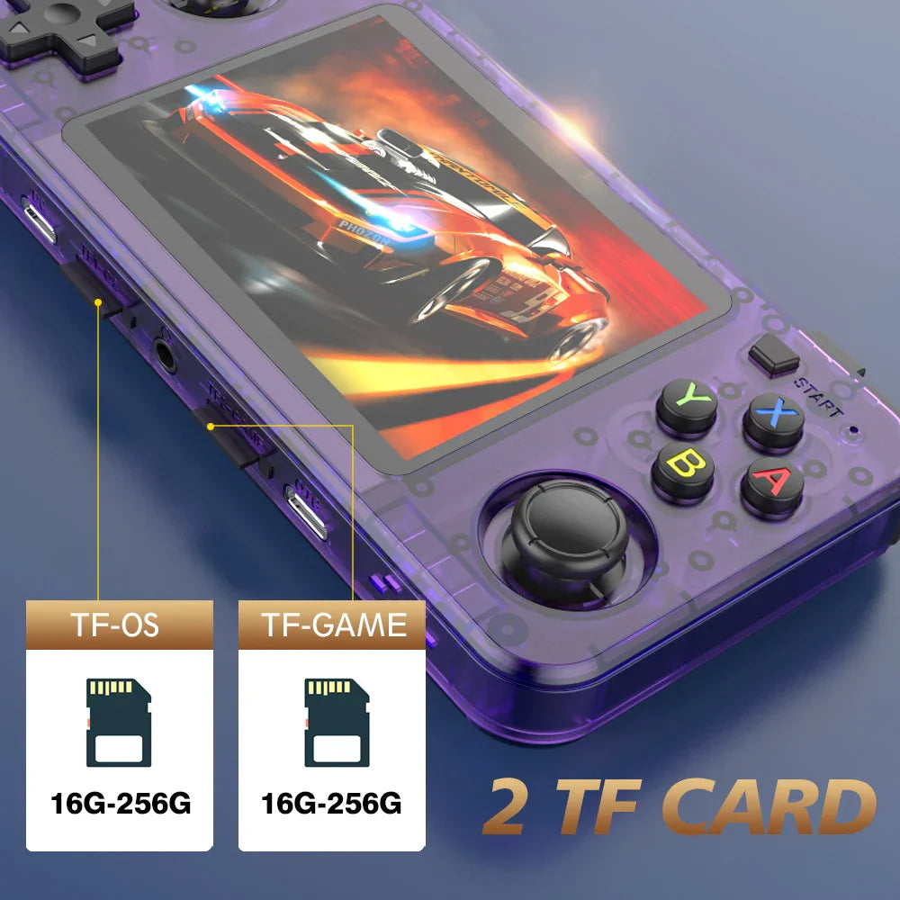 Serenzza R36H handheld game console with 3.5-inch screen, 64GB storage, retro design, portable video player for boys.