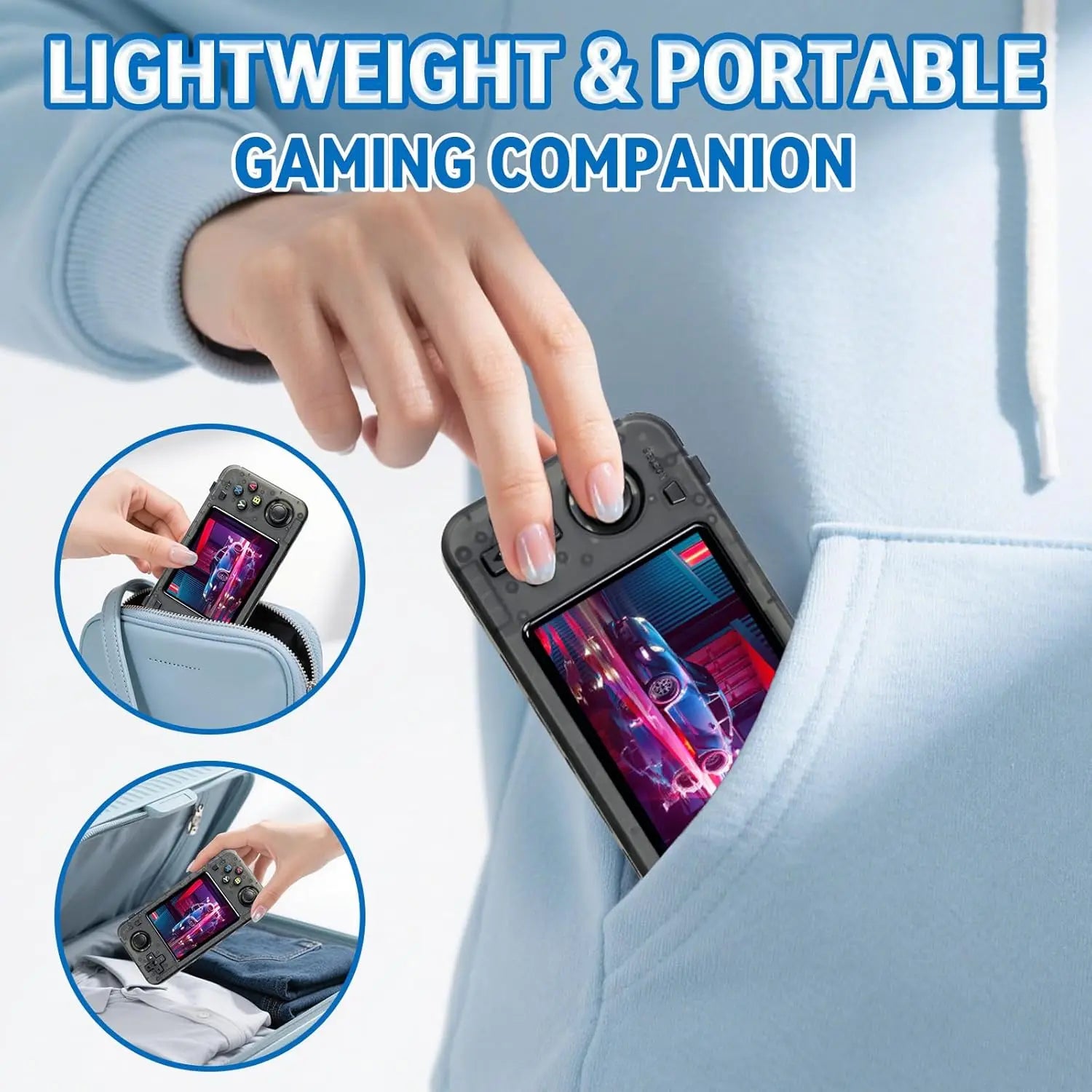 Serenzza R36H retro handheld game console with 3.5-inch screen and 64GB storage, portable video player and gaming device.