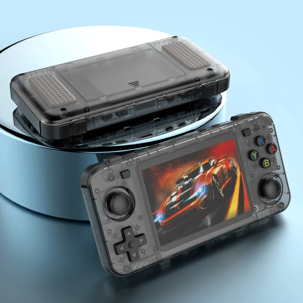 Serenzza R36H handheld game console with 3.5-inch screen, 64GB storage, retro design, portable pocket video player for boys.