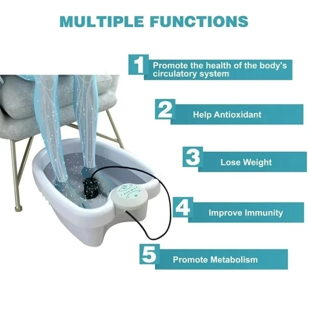 Serenzza Ionic Foot Spa Machine with relaxing massage rollers and pedicure features, shown with water basin and control panel.