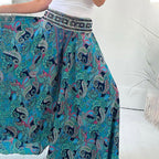 A pair of lightweight patchwork pants with ethnic paisley print and elastic waist by Arenzza, perfect for casual wear.