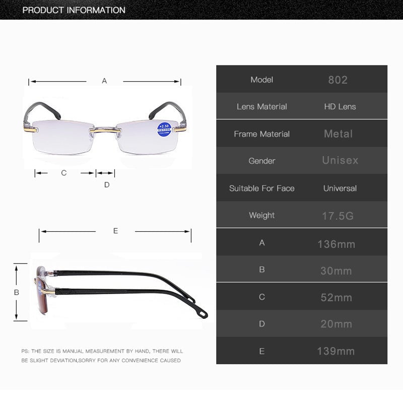 Arenzza sapphire-hard anti-blue light reading glasses with dual-use lenses for clear vision and eye protection.