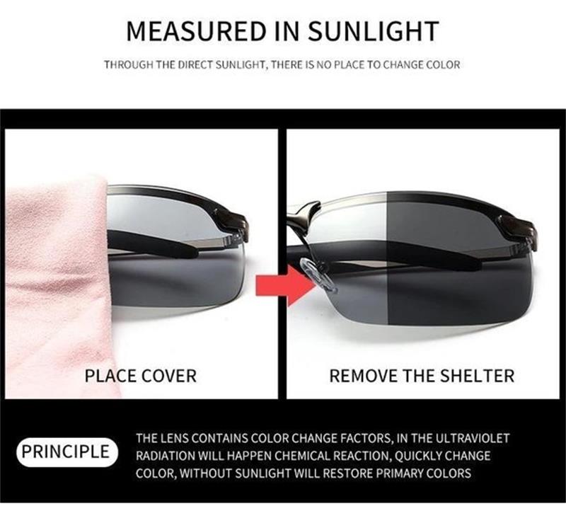 A pair of Arenzza photochromic sunglasses with stylish frames and adaptive lenses, designed for anti-glare and smart light protection.