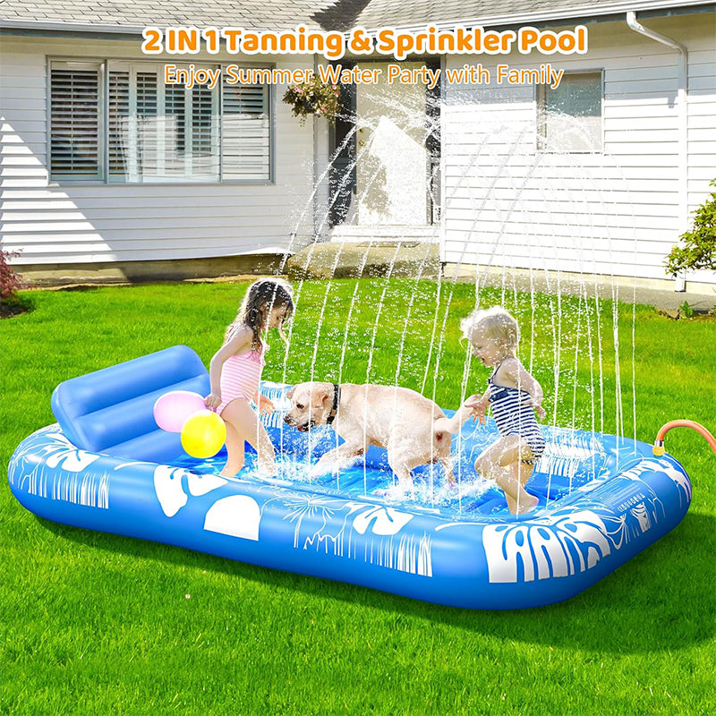 Arenzza inflatable tanning pool lounger with detachable pillow, cup holders, safety handles, designed for two adults, suitable for garden or beach.