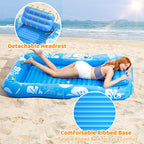 Arenzza inflatable tanning pool lounger with detachable pillow, cup holders, safety handles, suitable for 2 adults at the beach or garden.