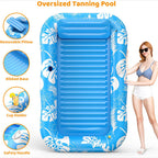 Arenzza inflatable tanning pool lounger with detachable pillow, cup holders, safety handles, designed for two adults in garden or beach settings.