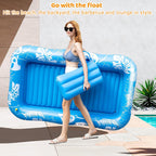 Arenzza inflatable tanning pool lounger with detachable pillow, cup holders, safety handles, designed for two adults, outdoor use.