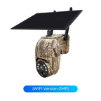 Arenzza 4MP solar PTZ security camera with pan and tilt, built-in battery, weatherproof design, and two-way audio.