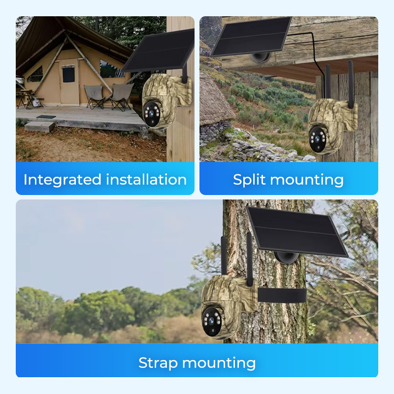 Arenzza 4MP solar PTZ security camera with 355° pan and tilt, built-in battery, weatherproof design, and two-way talk.