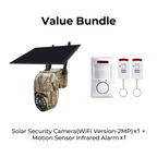 Arenzza 4MP solar PTZ camera with 355° pan and tilt, built-in rechargeable battery, two-way talk, and weatherproof design.