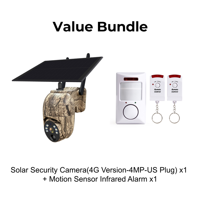 Arenzza 4MP solar PTZ camera with 355° pan and tilt, built-in rechargeable battery, two-way talk, and weatherproof design.