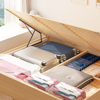 Arenzza No-Pump Vacuum Storage Bags for clothes and bedding, shown sealed with clothes inside, saving space and keeping items dry.