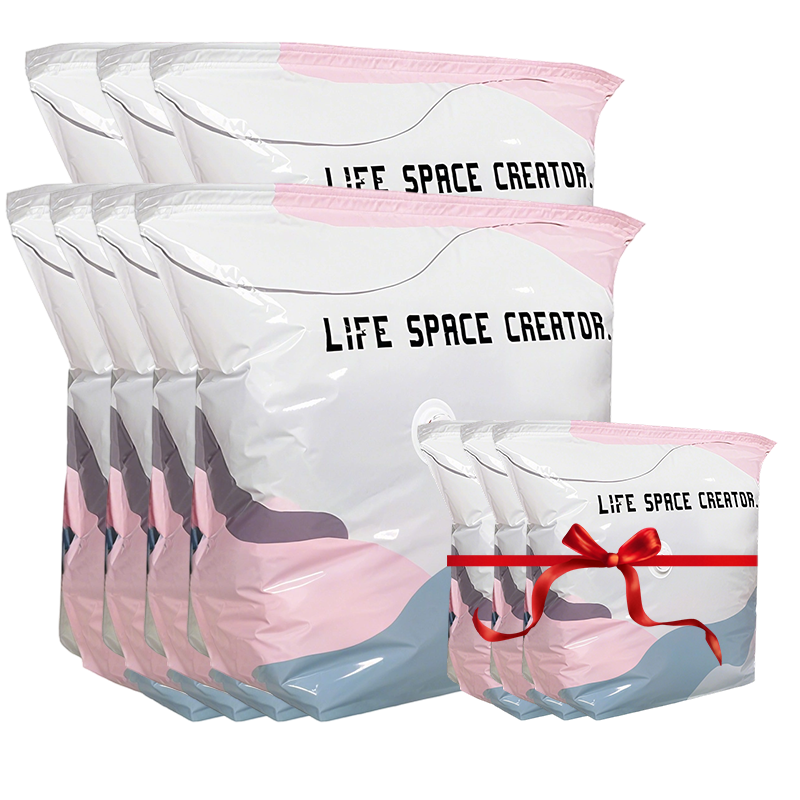 Arenzza no-pump vacuum storage bags for clothes and bedding, with press-and-seal design, saving space and keeping items dry.