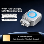Arenzza 140W USB-C PD3.1 fast charger with AI auto shutdown and battery protection, compatible with iPhone, MacBook, and tablets.