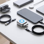 Arenzza 140W USB-C fast charger with AI auto shutdown, universal for iPhone, MacBook, tablets, showing sleek design and USB-C port.