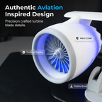 Arenzza jet engine desktop fan with cooling mist, LED neon glow, 3D printed aviation design, ideal for gaming and tech enthusiasts.