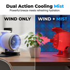 Arenzza jet engine desktop fan with cooling mist, LED neon glow, 3D aviation design, perfect for gaming, work, and tech enthusiasts.