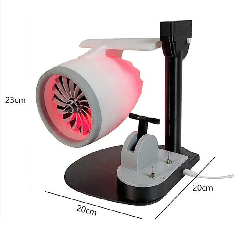 Arenzza jet engine desktop fan with LED neon glow, cooling mist, and aviation design, perfect for gaming and tech enthusiasts.