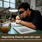Arenzza LED magnifier with adjustable stand, 10X-20X zoom, bright light, ideal for electronics, crafts, soldering, and miniature painting.