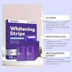 Virella purple teeth whitening strips and gel for oral cleaning and removing yellow stains, promoting a brighter, healthier smile.