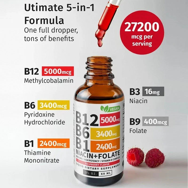 Virella Vitamin B12 5-in-1 Complex supplement bottles with colorful labels on a white background.