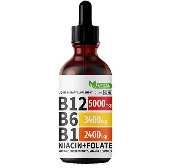 Virella Vitamin B12 5-in-1 Complex bottles, supplement with colorful capsules and label showing B12 benefits.