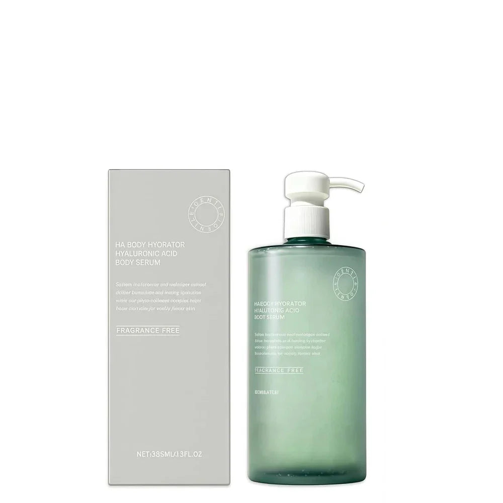 Virella Ha Body Hydrator hyaluronic acid body serum in 386ml bottle, showing the clear serum and packaging design.