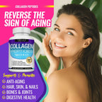 Virella Collagen Peptides 1800mg powder for hair, skin, joints, and bone health, featuring Types I, II, III, V, X collagen.