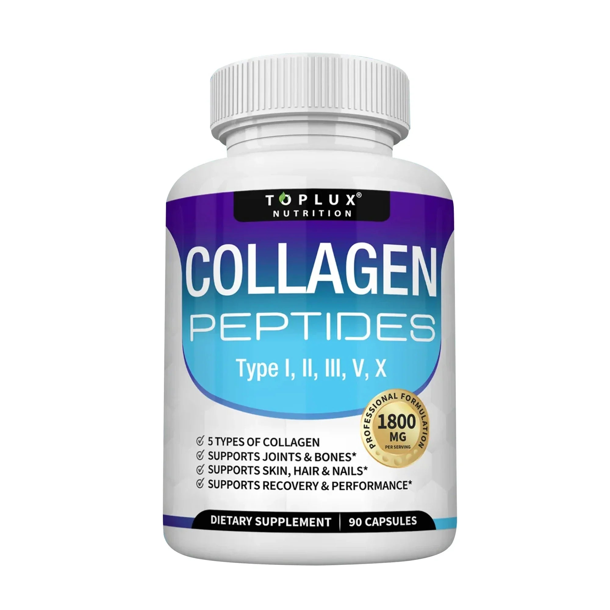 Virella Collagen Peptides 1800mg powder for hair, skin, anti-aging, joint, and bone health, showing the collagen supplement container.
