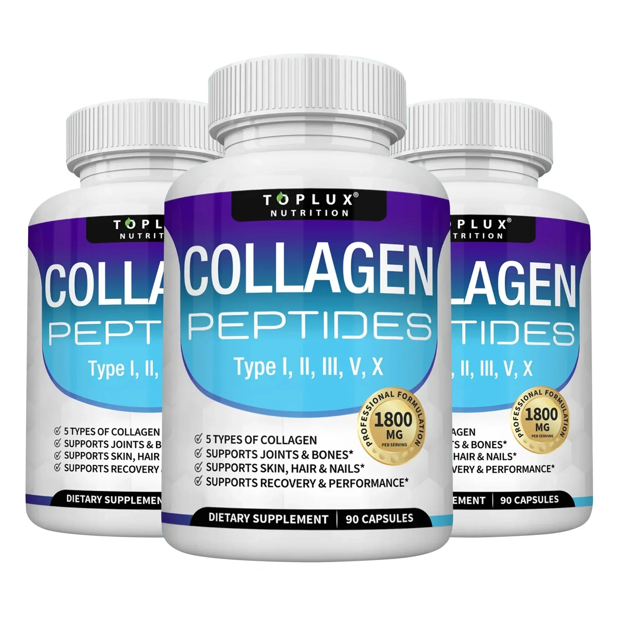 Virella Collagen Peptides 1800mg powder packaging, promoting hair, skin, anti-aging, joint, and bone health.