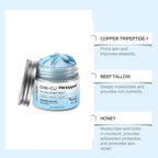 Blue Manuka honey and copper peptide Virella balm for mature, dry, and sensitive skin, suitable for facial and body hydration.