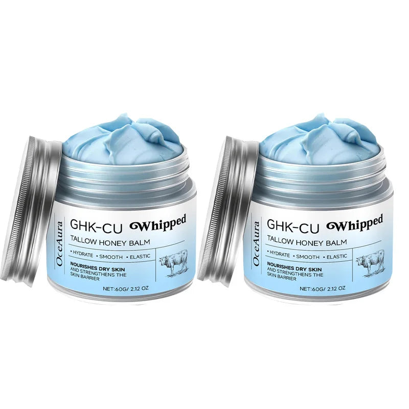 Virella copper peptide GHK-Cu Tallow facial and body balm with blue Manuka honey for dry, sensitive, mature skin.