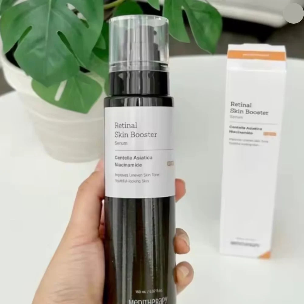 Virella Medithermapy retinol skin booster serum showing a clear glass bottle with dropper for dark spot fading and skin brightening