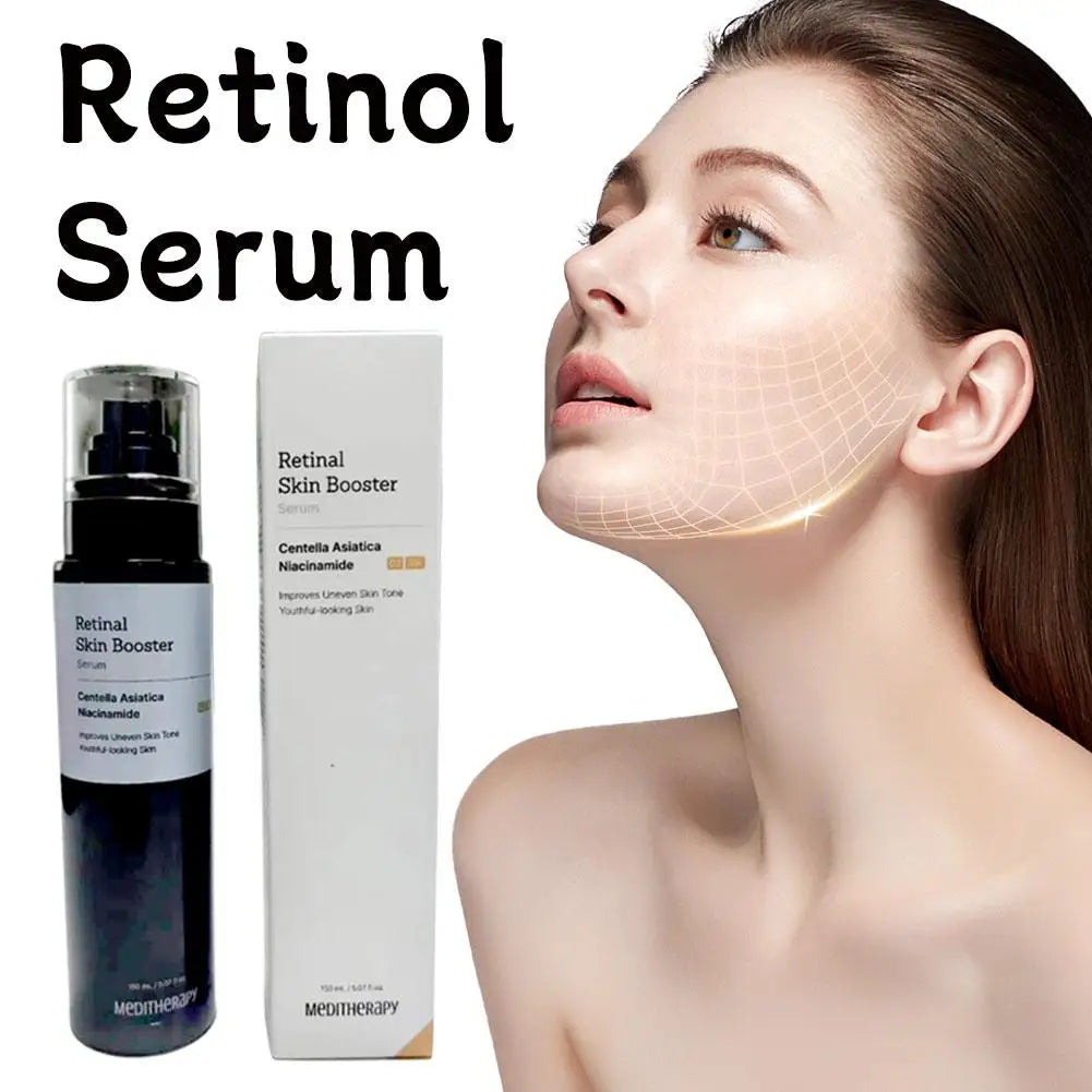 Virella Medithermapy Retinol Skin Booster serum with dropper, showing clear glass bottle and label for brightening and dark spot fading