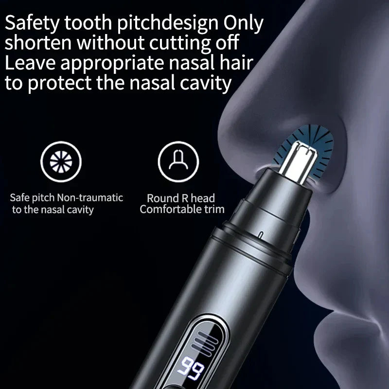 Virella mini pocket nose hair trimmer with waterproof design, showing the compact painless clipper for nose, ears, and eyebrows.