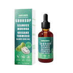 Virella 10-in-1 Soursop Bitters liquid drops with sea moss, moringa, turmeric, and black seed in a clear bottle.