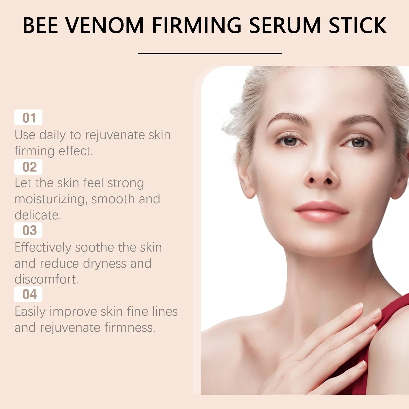 Virella HOYGI 30g Bee Venom Firming Serum Stick displayed, featuring sleek packaging and applicator for skincare treatment.