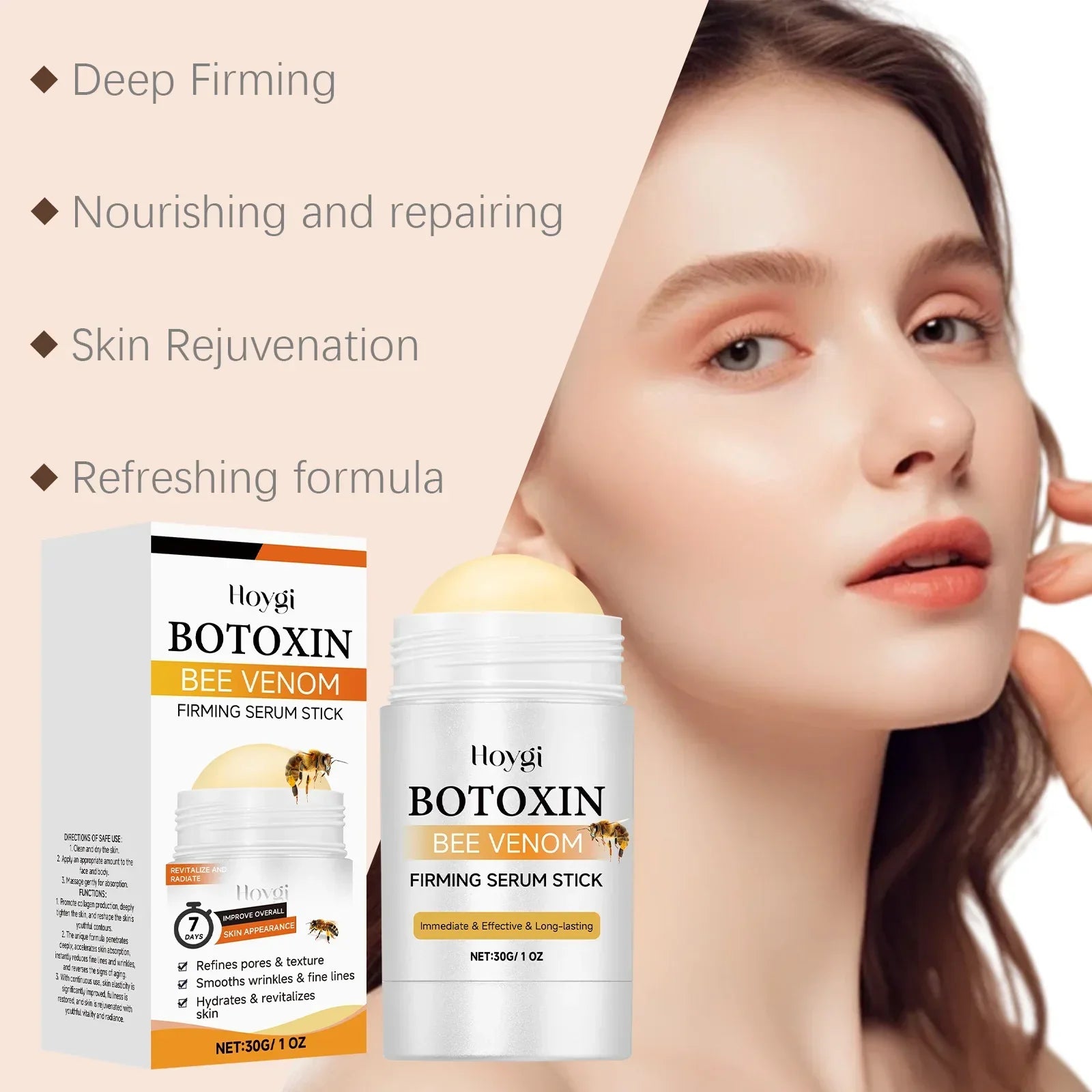 Virella HOYGI 30g bee venom firming serum stick, natural skincare product with a sleek applicator for targeted skin firming.