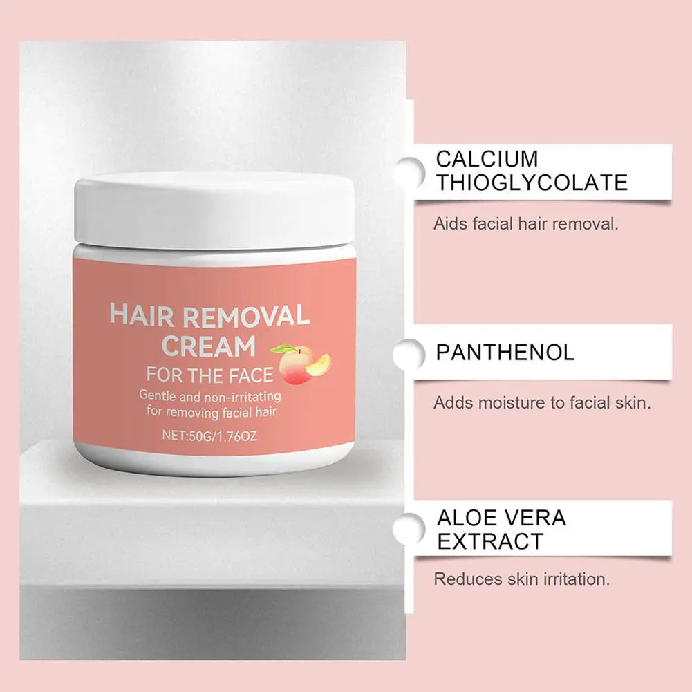 Virella facial hair removal cream with aloe vera, gentle and fast-acting for face and lip, moisturizing and soothing skin.