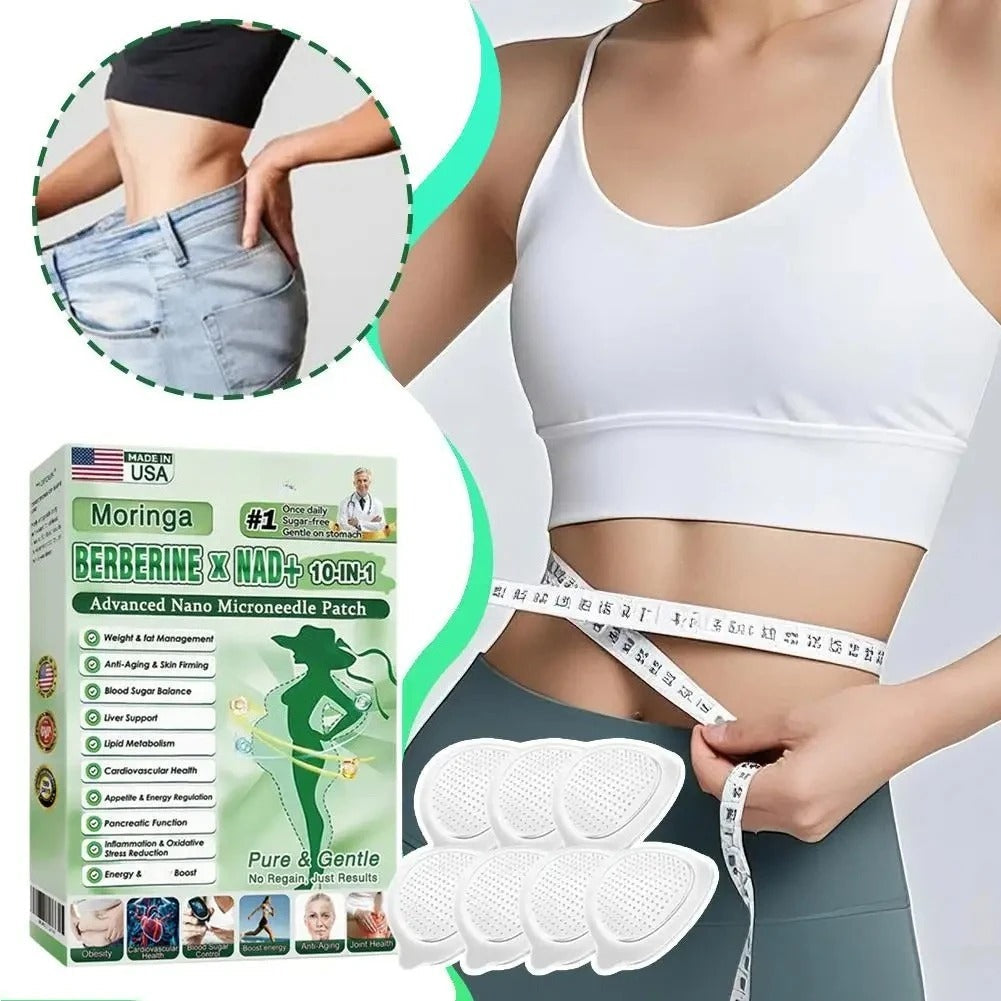 Virella Moringa 10-in-1 Advanced Microdarts Nano Patch for weight loss, featuring microneedles in a sleek packaging.