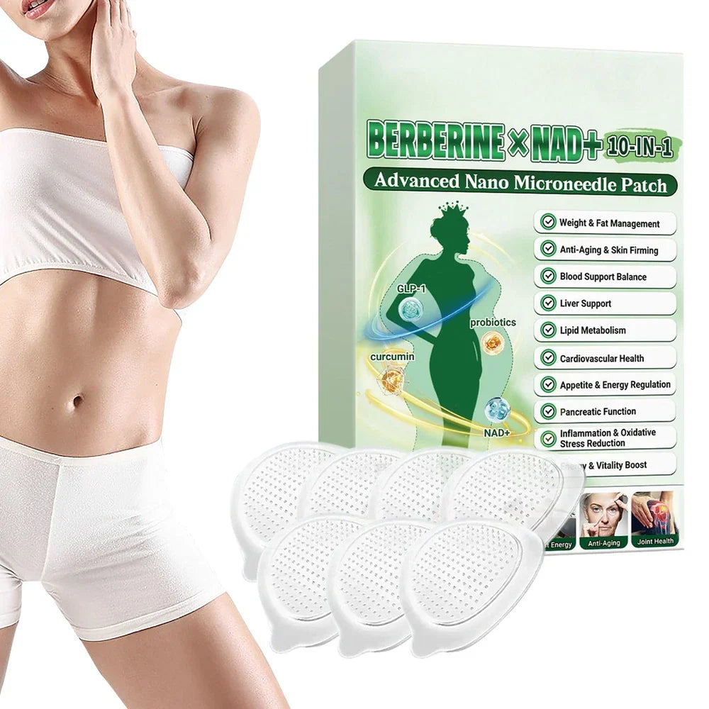 Virella Moringa & Berberine 10-in-1 Advanced Nano Microneedle Patch, showing the patch's detail and packaging.