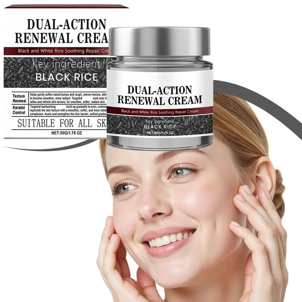 Virella Rice Face Renewal Cream 50g jar showing the white cream texture with rice extracts for gentle skin repair and hydration
