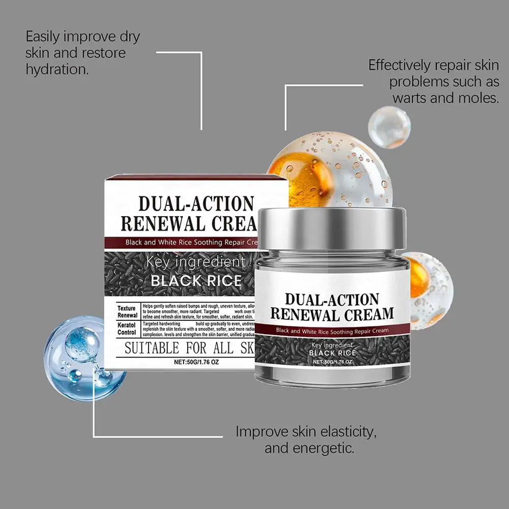 Virella Rice Face Renewal Cream 50g, featuring a jar of hydrating, skin-repairing face cream with rice extract for revitalization.
