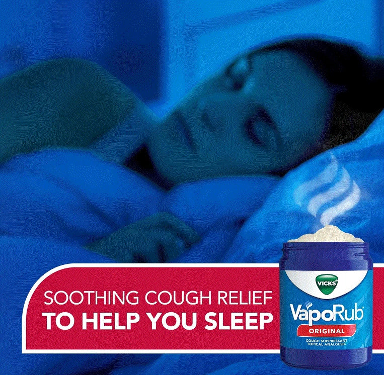 Vicks Vaporub ointment jar with Vicks branding, 1.76 oz size, showing the product label and lid.