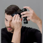 Virella Toppik Hair Building Fibers in black, showing a woman applying fibers to fine hair for a fuller, thicker look.