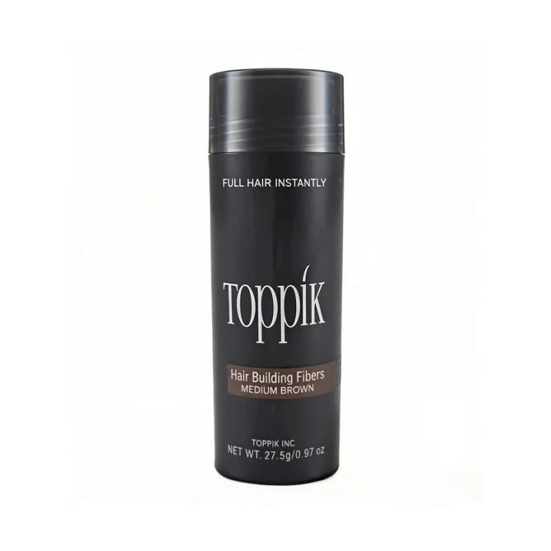 Virella Toppik Hair Building Fibers applied to thinning hair, creating an instantly thicker, fuller appearance for men and women.