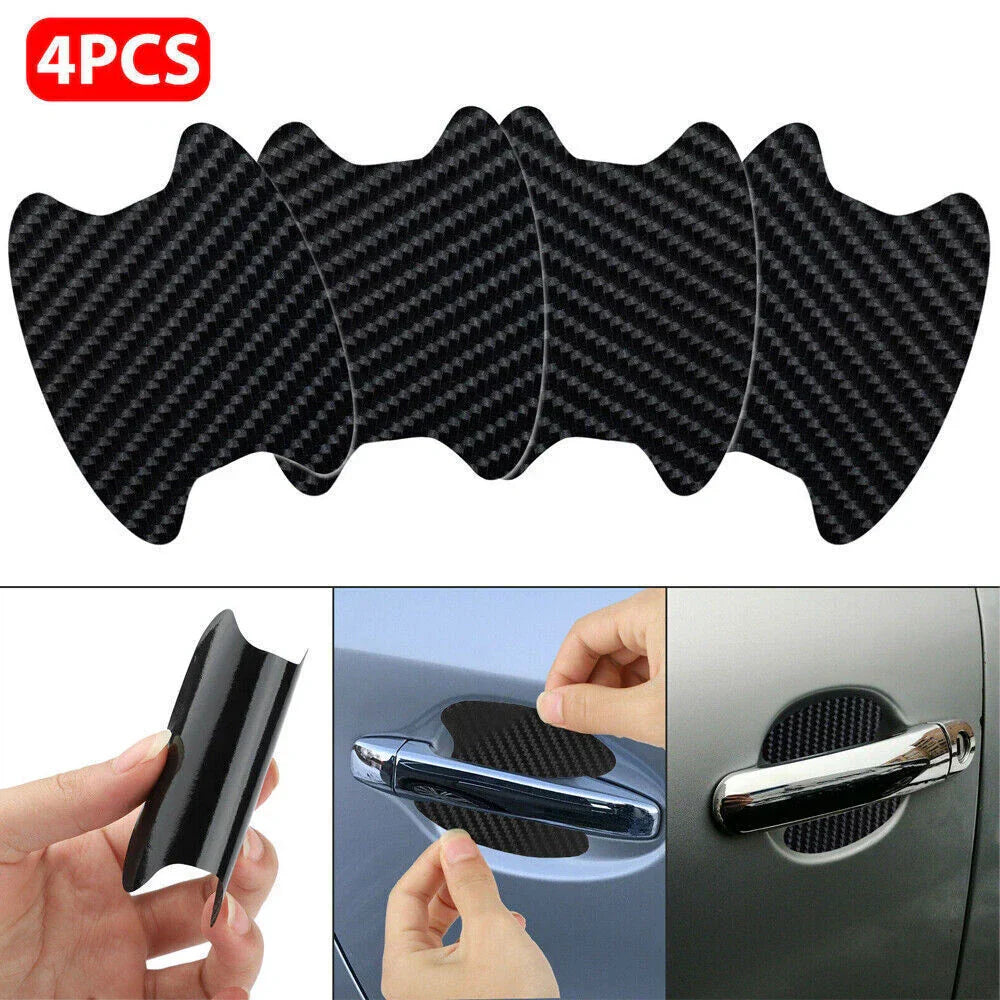 Virella car carbon fiber door handle protector film with four anti-scratch stickers on a vehicle door handle