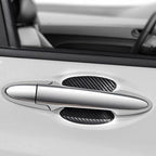 Virella car carbon fiber door handle protector film with anti-scratch stickers, showing close-up of the sleek, textured surface.