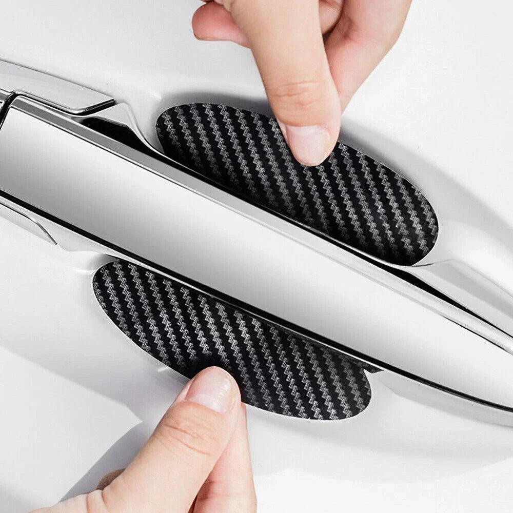 Virella car carbon fiber door handle protector film with anti-scratch stickers for door handles, shown in close-up detail.