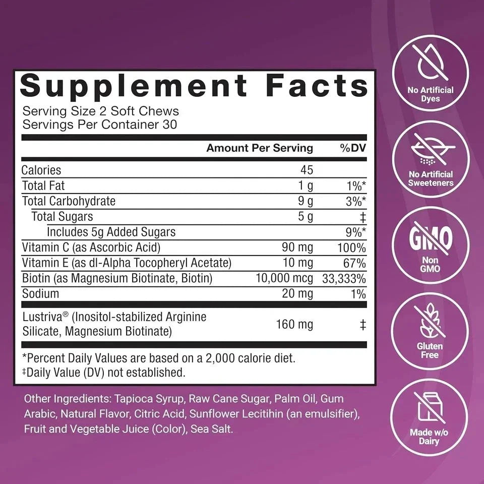 Virella Force Factor Hair Growth Accelerator Soft Chews for women, hair growth vitamins with soft chew tablets in a container